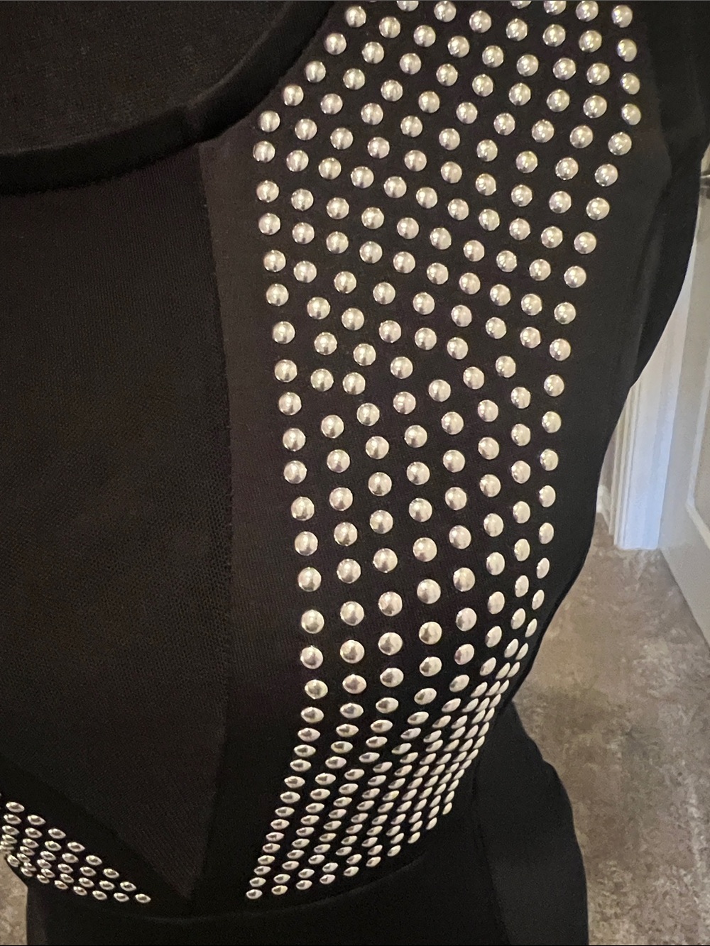 🎯 2/$5 Say What? Black Mini Dress with Silver Stud Panels - Picture 4 of 9